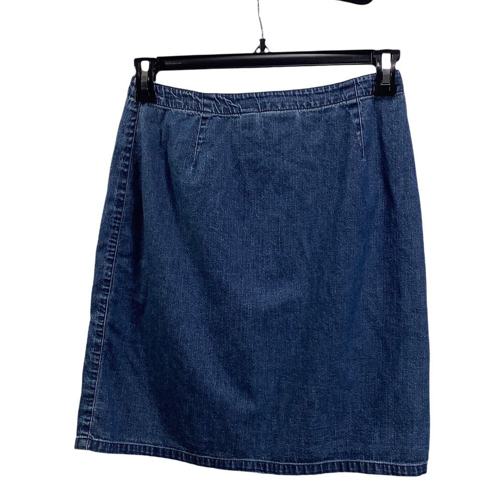Women's Lizwear Jeans Liz Claiborne Denim Wrap Skirt Size 10 Blue Ruched Cotton